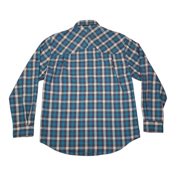 Woolrich Mens Long Sleeve ButtonUp Shirt Aqua Plaid Under Arm Gusset Sleeve Tabs - Picture 3 of 14